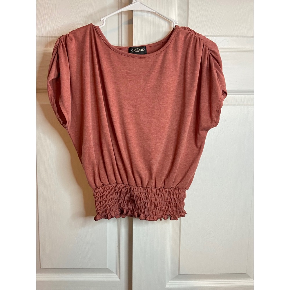 Colette Smocked Waist Blouse Dusty Rose Cap Sleeve Top L3018-SMO Small